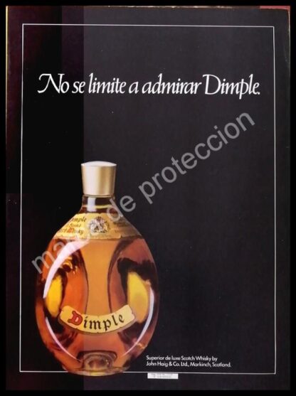 CARTEL ANTIGUO ORIGINAL DE WHISKY DIMPLE 1970s