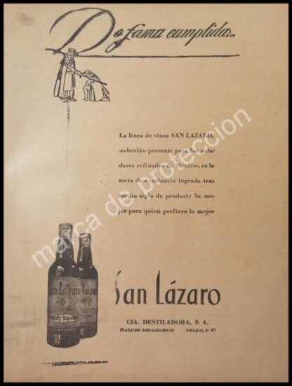 CARTEL ANTIGUO ORIGINAL DE VINOS SAN LAZARO 1947 /RARO