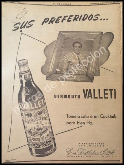 CARTEL ANTIGUO ORIGINAL DE VINOS VALLETI /FERMIN ESPONISA ARMILLITA 1947 FEP