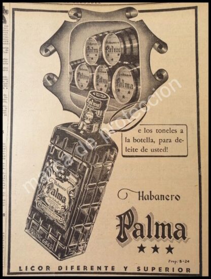 CARTEL ANTIGUO ORIGINAL DE LICOR. HABANERO LA PALMA 1947. RARO