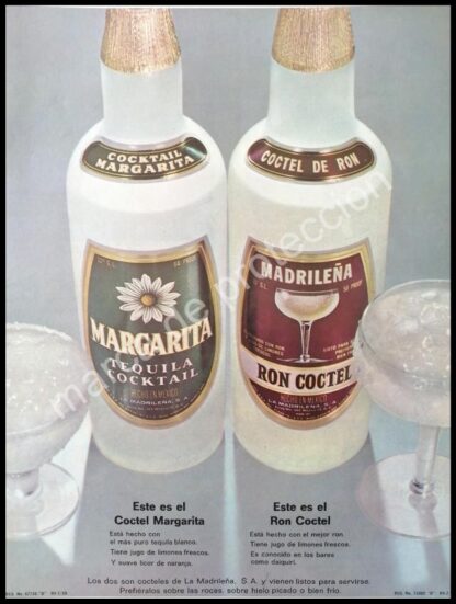 CARTEL ANTIGUO ORIGINAL DE TEQUILA COCKTAIL MARGARITA 1969 LA MADRILEÑA S.A