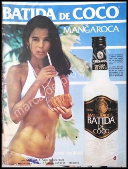 CARTEL ANTIGUO ORIGINAL DE LICOR BATIDA DE COCO MANGAROCA 1980s