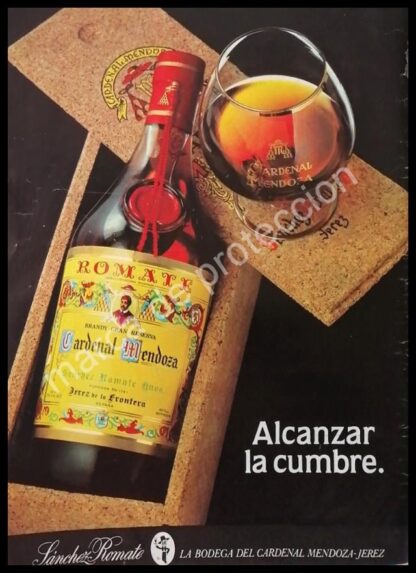 CARTEL ANTIGUO ORIGINAL DE BRANDY CARDENAL MENDOZA, ROMATE 1980s