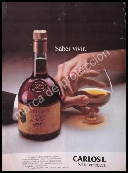 CARTEL ANTIGUO ORIGINAL DE BRANDY CARLOS I. 1980s PEDRO DOMECQ