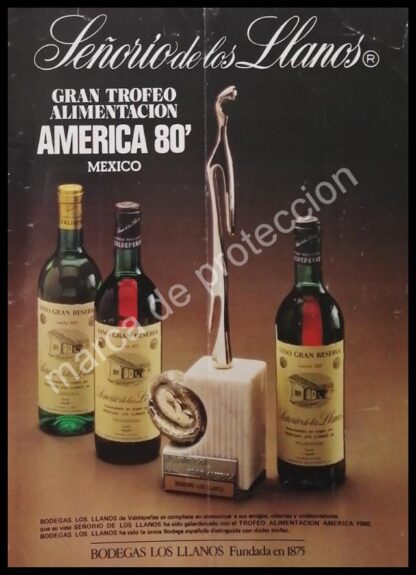 CARTEL ANTIGUO ORIGINAL DE VINOS SEÑORIO DE LOS LLANOS. 1980s