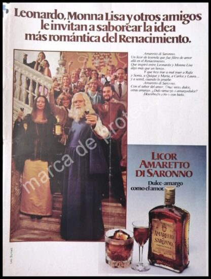 CARTEL ANTIGUO ORIGINAL DE LICOR AMARETTO DI SARONNO 1980s