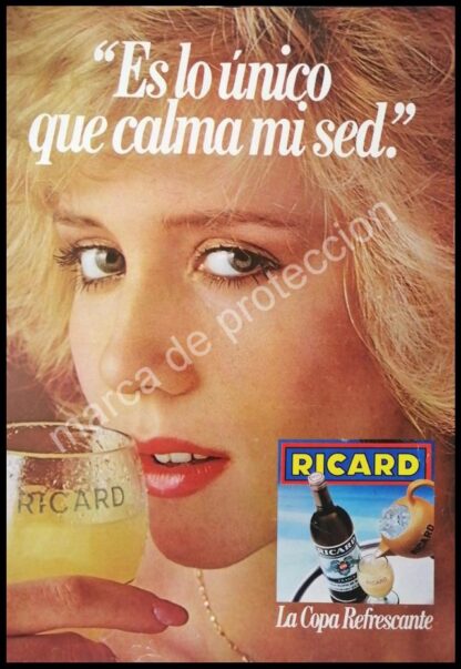 CARTEL ANTIGUO ORIGINAL DE VINOS RICARD, LA COPA REFRESCANTE 1980s