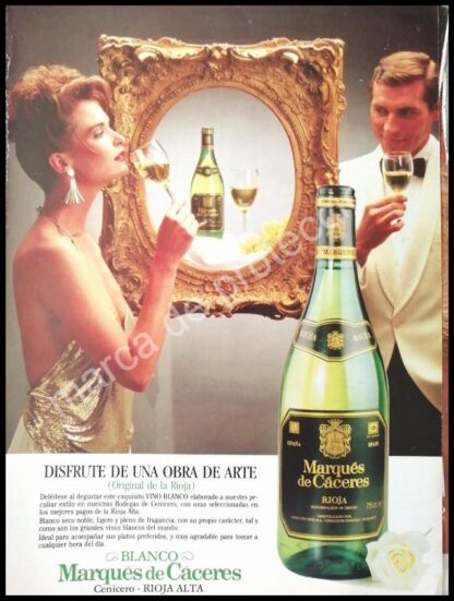 CARTEL ANTIGUO ORIGINAL DE VINO BLANCO MARQUES DE CACERES 1980s