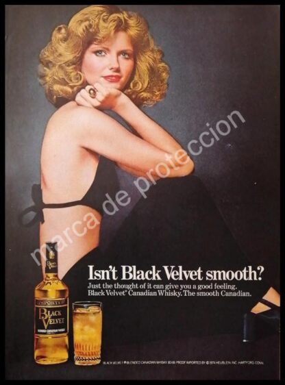 CARTEL ANTIGUO ORIGINAL DE WHISKY BLACK VELVET 1980s