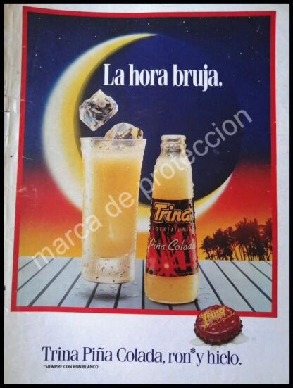 CARTEL ANTIGUO ORIGINAL DE PIÑA COLADA TRINA 1980s