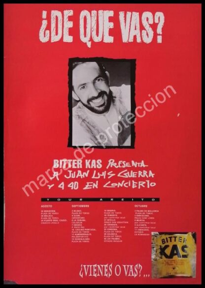 CARTEL ANTIGUO ORIGINAL DE BITTER KAS Y JUAN LUIS GUERRA EN CONCIERTO 1993 FEP