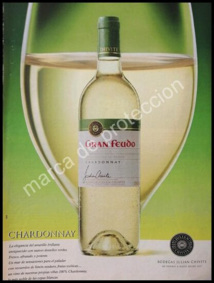 CARTEL ANTIGUO ORIGINAL DE VINOS CHARDONNAY GRAN FEUDO 1980s