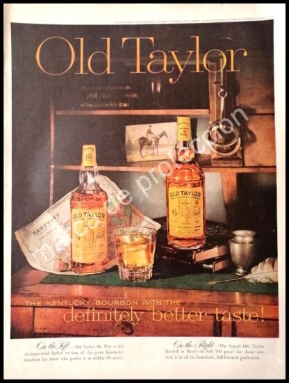 CARTEL ANTIGUO ORIGINAL DE WHISKY BOURBON OLD TAYLOR 1960s