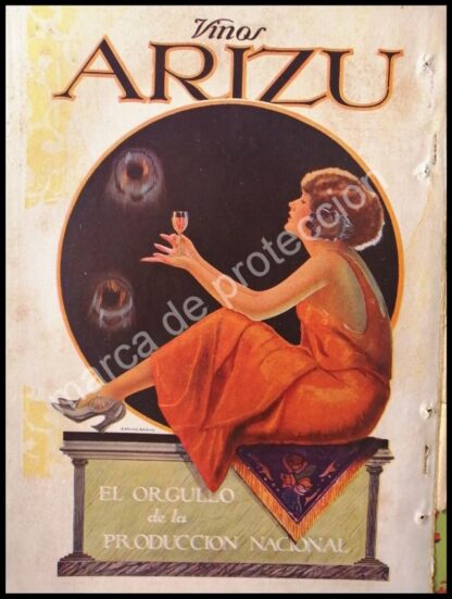 CARTEL ANTIGUO ORIGINAL DE VINOS ARIZU 1927 DIBUJO DE MEYER ARANA, ARTE RARO