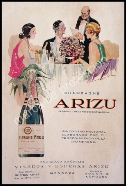 CARTEL ANTIGUO ORIGINAL DE VINOS ARIZU 1927 RARO ARTE PUBLICITARIO