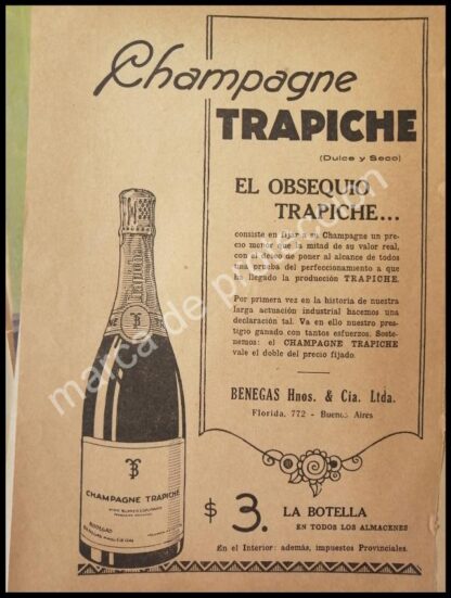 CARTEL ANTIGUO ORIGINAL DE CHAMPAGNE TRAPICHE 1927