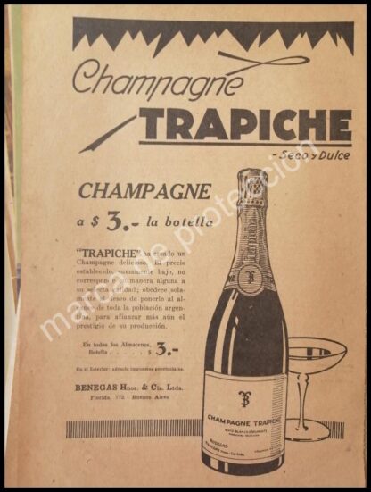 CARTEL ANTIGUO ORIGINAL DE CHAMPAGNE TRAPICHE 1928