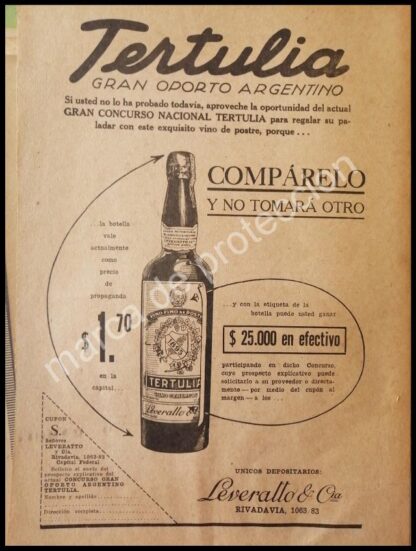 CARTEL ANTIGUO ORIGINAL DE VINOS. OPORTO TERTULIA DE LEVERALLO 1927