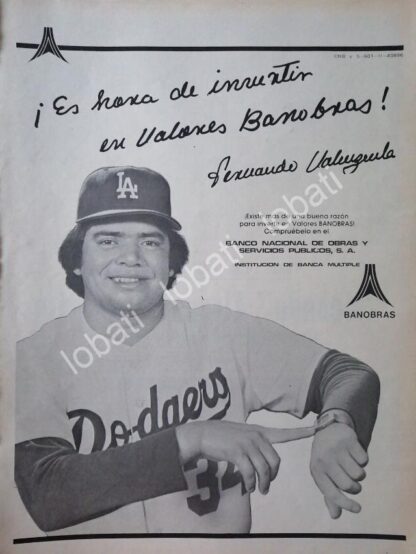 CARTEL ANTIGUO ORIGINAL DE FERNANDO VALENZUELA Y EL BANCO BANOBRAS 1982 /139 /FEP