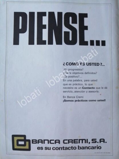 CARTEL ANTIGUO ORIGINAL DE BANCO BANCA CREMI S.A 1980 /125