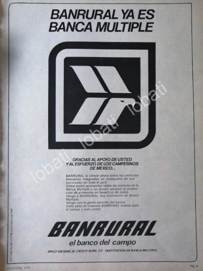 CARTEL ANTIGUO ORIGINAL DE BANCO BANRURAL 1982 /122