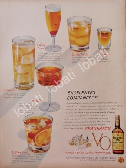 CARTEL ANTIGUO ORIGINAL DE VINOS. WHISKY SEAGRAMS V.O. 1960s /520