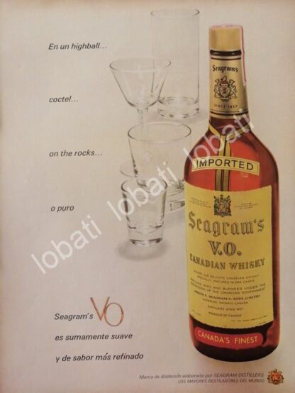 CARTEL ANTIGUO ORIGINAL DE VINOS. WHISKY SEAGRAMS V.O. 1960s /518