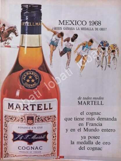 CARTEL ANTIGUO ORIGINAL DE COGNAC MARTELL Y OLIMPIADA MEXICO 68 /501