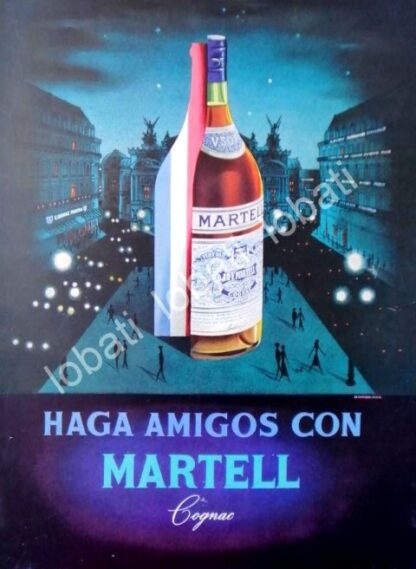 CARTEL ANTIGUO ORIGINAL DE COGNAC MARTELL 1950s /505 PUBLICIDAD ARTISTICA