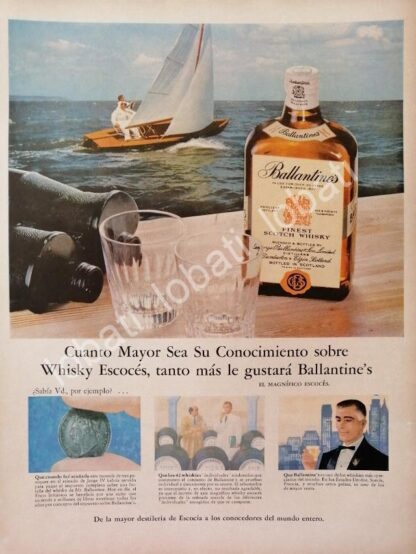 CARTEL ANTIGUO ORIGINAL DE VINOS WHISKY BALLANTINES 1960s /492