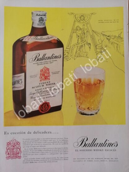 CARTEL ANTIGUO ORIGINAL DE VINOS WHISKY BALLANTINES 1960s /491