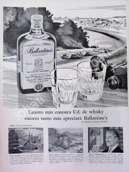 CARTEL ANTIGUO ORIGINAL DE VINOS WHISKY BALLANTINES 1950s /484