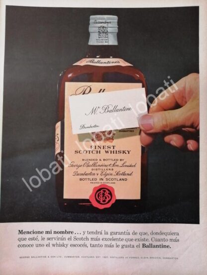 CARTEL ANTIGUO ORIGINAL DE VINOS WHISKY BALLANTINES 1950s /470