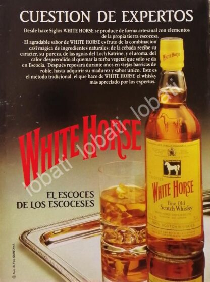 CARTEL ANTIGUO ORIGINAL DE VINOS. WHISKY WHITE HORSE 1980s /592 RARO