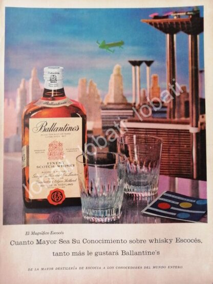 CARTEL ANTIGUO ORIGINAL DE VINOS WHISKY BALLANTINES 1950s /466