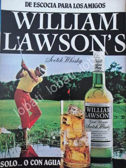 CARTEL ANTIGUO ORIGINAL DE VINOS. WHISKY WILLIAM LAWSONS 1980s /593