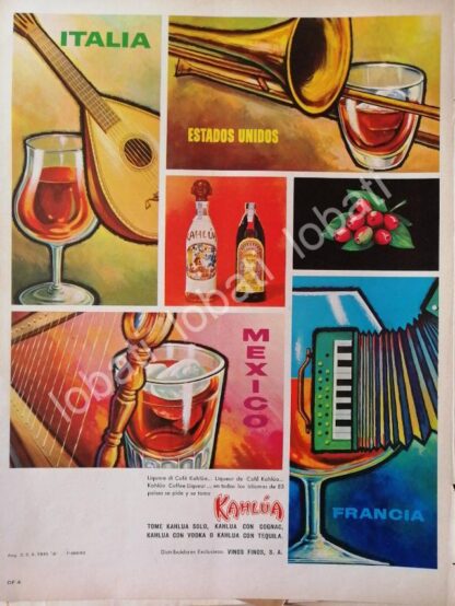 CARTEL ANTIGUO ORIGINAL DE VINOS LICOR DE CAFE KAHLUA 1963 /462