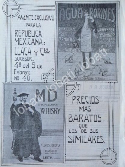 CARTEL ANTIGUO ORIGINAL DE VINOS. WHISKY MD. LLACA & CIA. 1912 MUY RARO /590