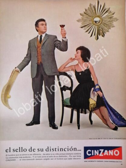 CARTEL ANTIGUO ORIGINAL DE GUILLERMO MURRAY Y VINOS CINZANO VERMOUTH 1960s /414 FEP