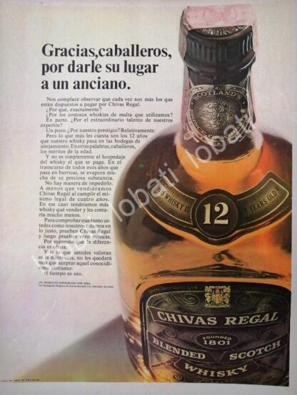 CARTEL ANTIGUO ORIGINAL DE VINOS WHISKY CHIVAS REGAL 1960s /402