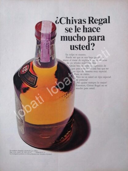 CARTEL ANTIGUO ORIGINAL DE VINOS WHISKY CHIVAS REGAL 1960s /390