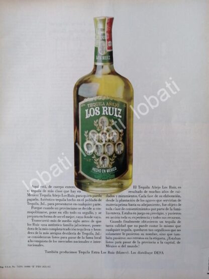 CARTEL ANTIGUO ORIGINAL DE TEQUILA LOS RUIZ 1967 /359 /RARO