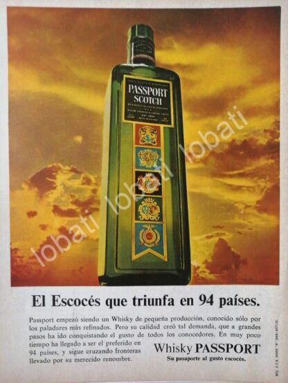 CARTEL ANTIGUO ORIGINAL DE VINOS. WHISKY PASSPORT SCOTCH 1980s /582