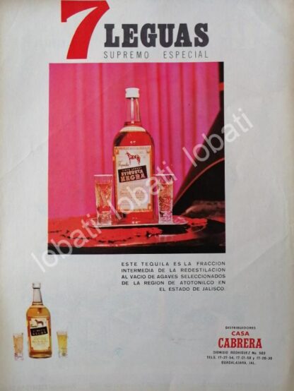 CARTEL ANTIGUO ORIGINAL DE TEQUILA 7 LEGUAS 1973 CASA CABRERA S.A /354