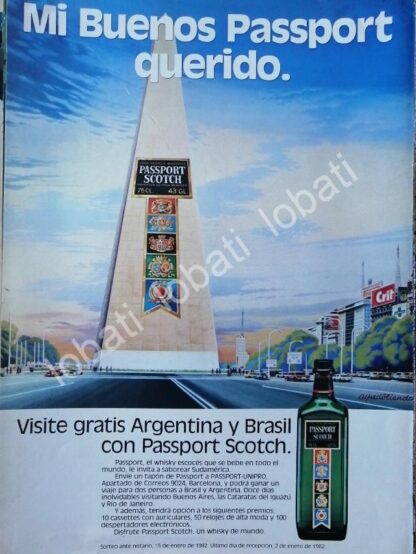 CARTEL ANTIGUO ORIGINAL DE VINOS. WHISKY PASSPORT SCOTCH 1982 /581