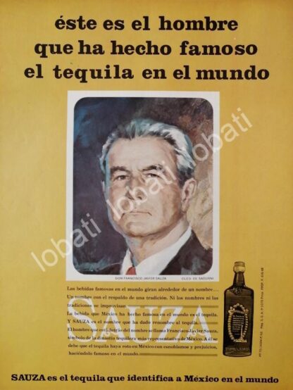 CARTEL ANTIGUO ORIGINAL DE FRANCISCO JAVIER SAUZA Y SU TEQUILA 1968 /V342