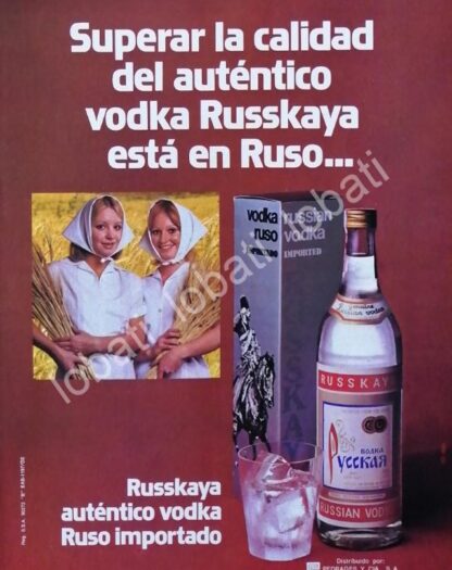 CARTEL ANTIGUO ORIGINAL DE VODKA RUSSKAYA 1970s /V337 RARO