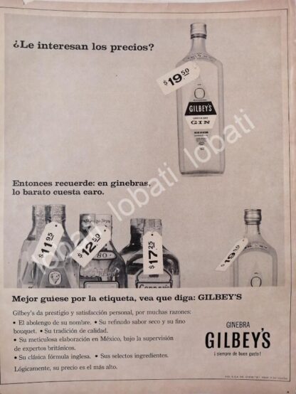 CARTEL ANTIGUO ORIGINAL DE GINEBRA GILBEYS 1966 /V335