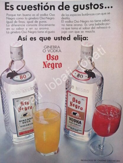 CARTEL ANTIGUO ORIGINAL DE VODKA Y GINEBRA OSO NEGRO 1960s /V334