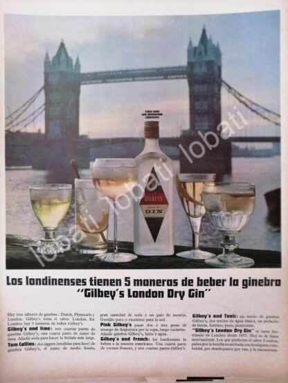 CARTEL ANTIGUO ORIGINAL DE GINEBRA GILBEYS 1960s /V326